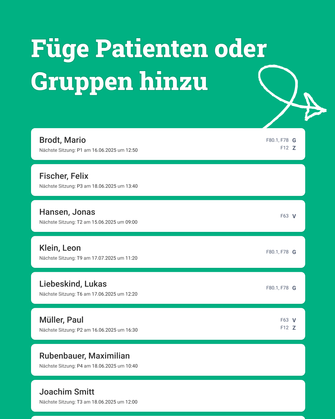 Instagram Slide 2: Füge Patienten oder Gruppen hinzu